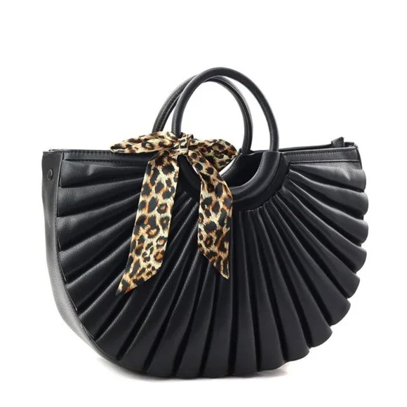 Unique Half Moon Satchel and Crossbody Handbag - 2 in 1 - Black - Free Bag Scarf - Picture 2 of 4